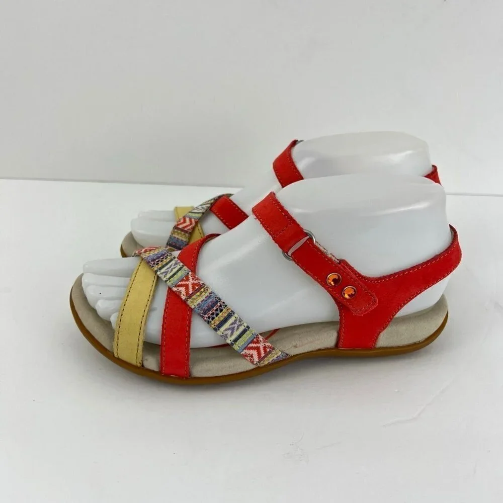 Abeo Womens‎  Laguna Sandals Multi Color Orange  Size US 5  Neutral Footbed